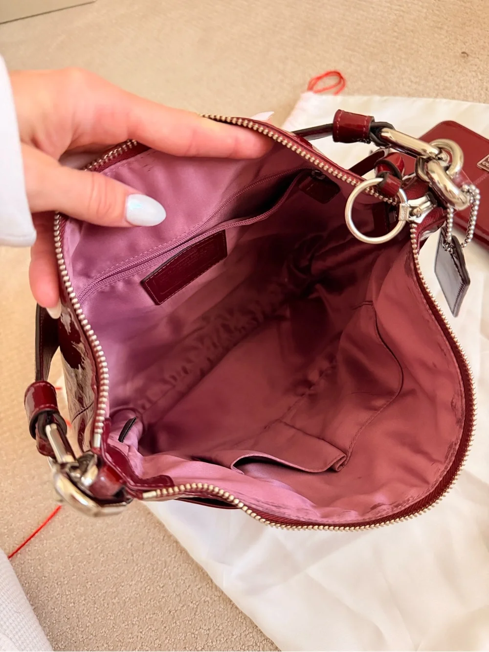 Coach Red Patent Leather Shoulder Bag with Matching Wallet